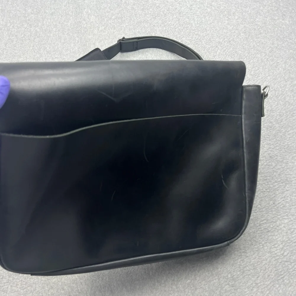Duluth Lineage Leather Briefcase Messenger Bag Large Black Flap Laptop Crossbody